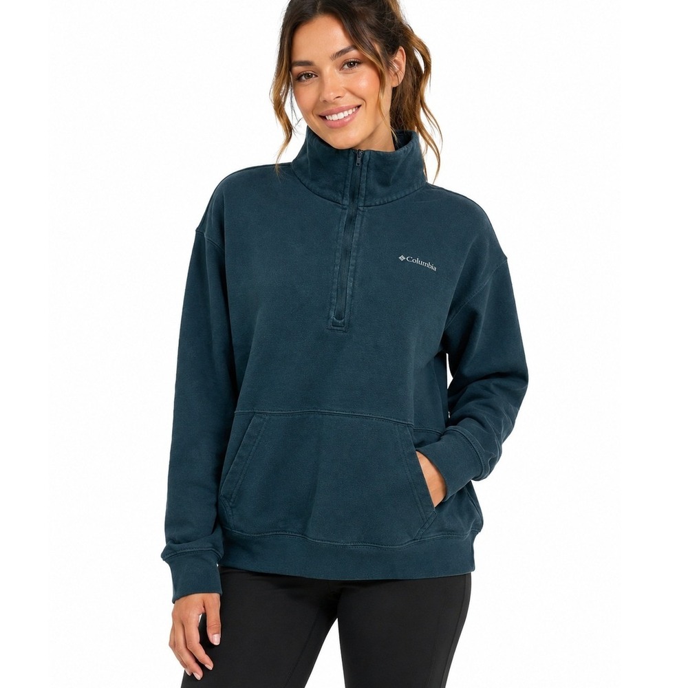 Columbia Teal Quarter Zip Pullover Sweatshirt Kangaroo Pocket Outdoor | Medium